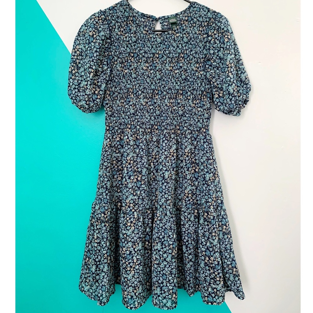 wild fable puff sleeve blue floral dress xs babydoll target pac sun ditzy